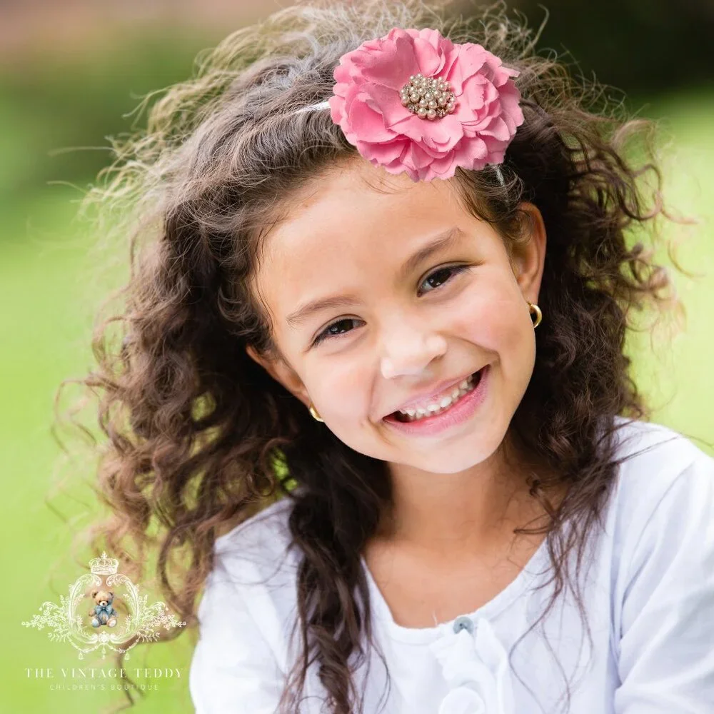 NWT Pretty Vintage Inspired Girls Headband Hair Floral Beaded Bubble Gum Pink OS